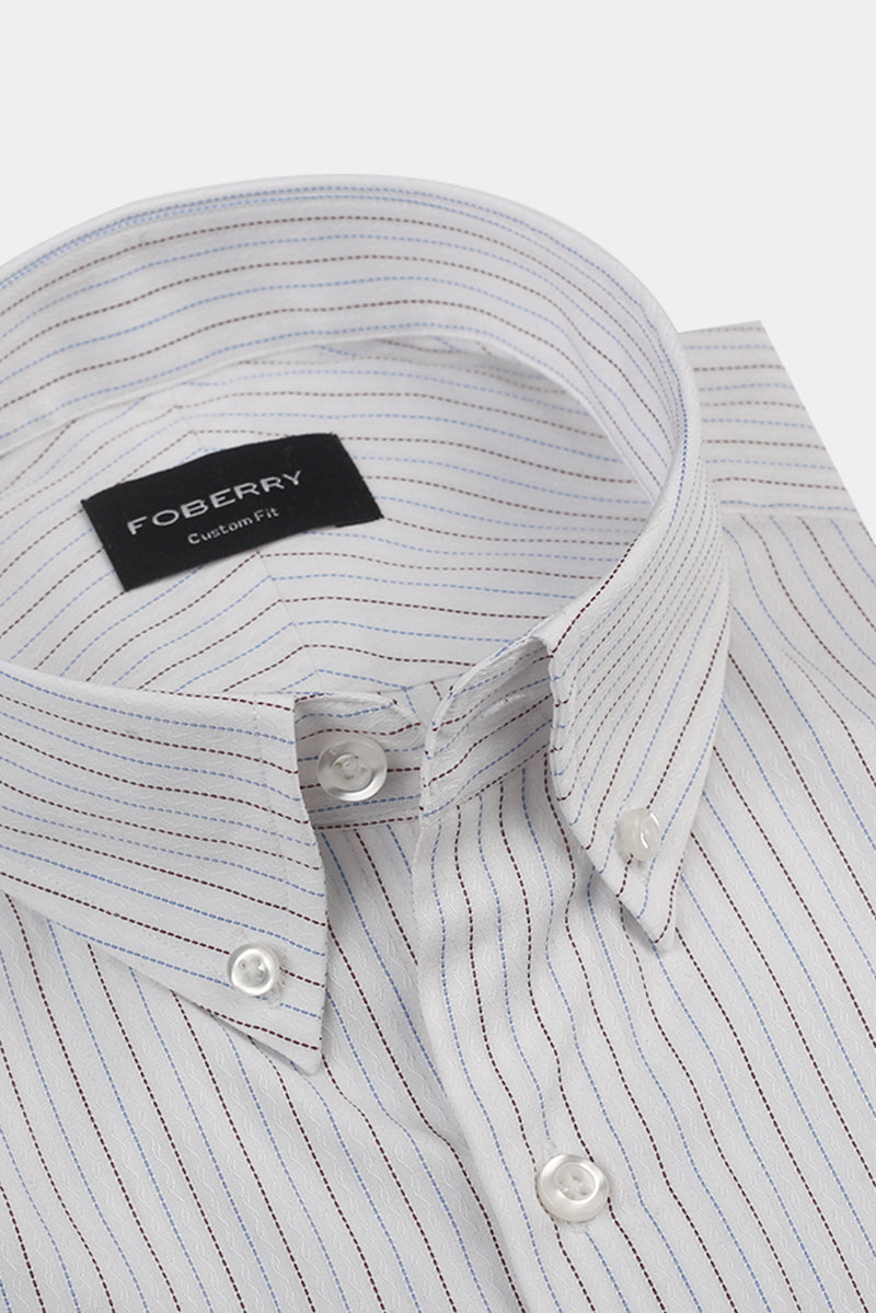 Brown & Blue Stitch Striped Shirt