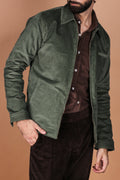 Hunter Green Corduroy Zipper Jacket - Foberry Pakistan