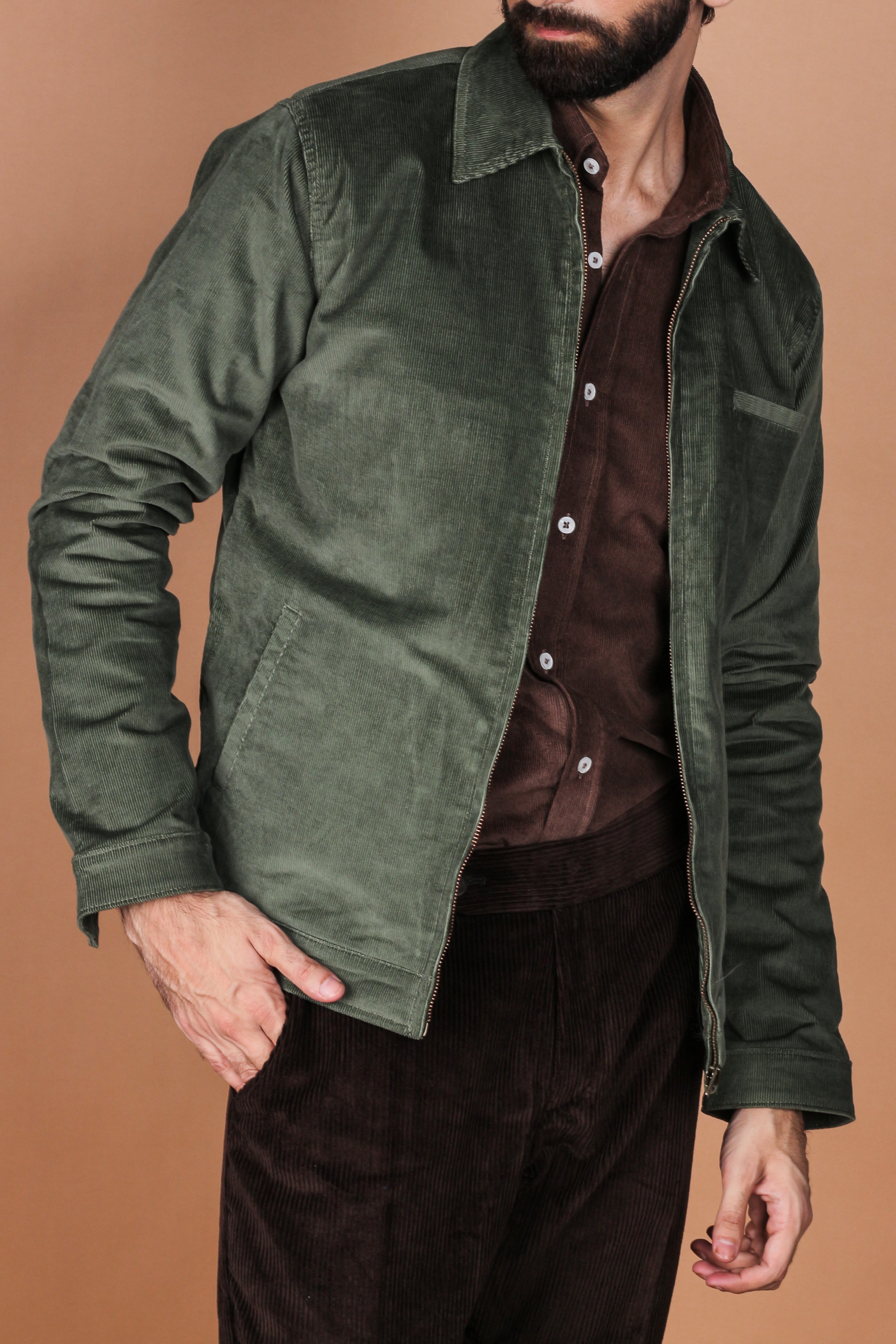 Hunter Green Corduroy Zipper Jacket - Foberry Pakistan