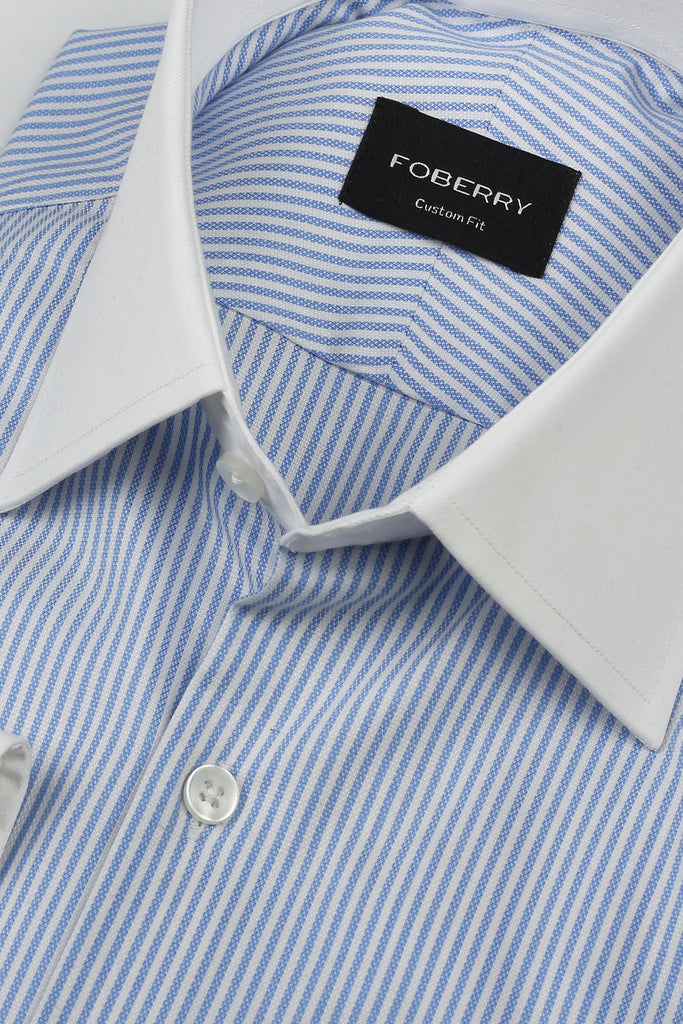 Crisp Sky Blue Structured Candy Stripes Shirt - Easy Care