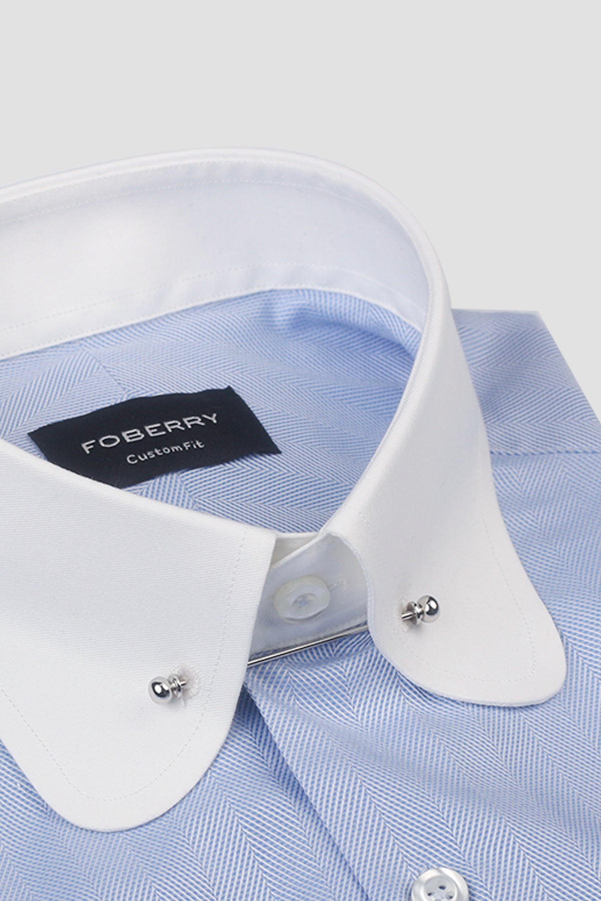 Sky Blue Herringbone Pin Collar Shirt