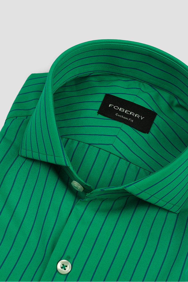 Blue Pinstripes On Green Shirt