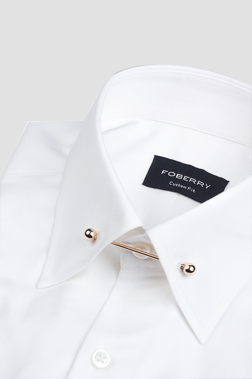 White Twill Pin Collar Shirt - Gold Pin