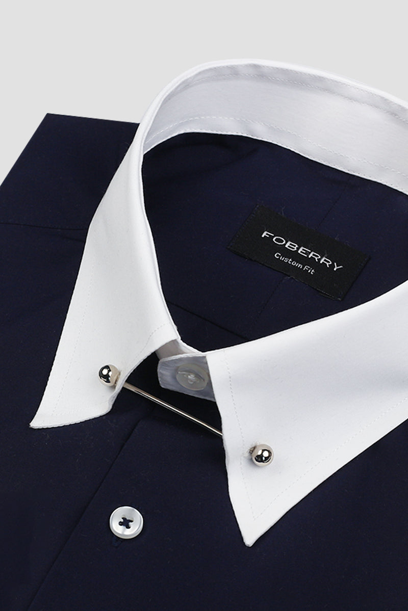 Dark Indigo Egyptian Poplin Pin Collar Shirt