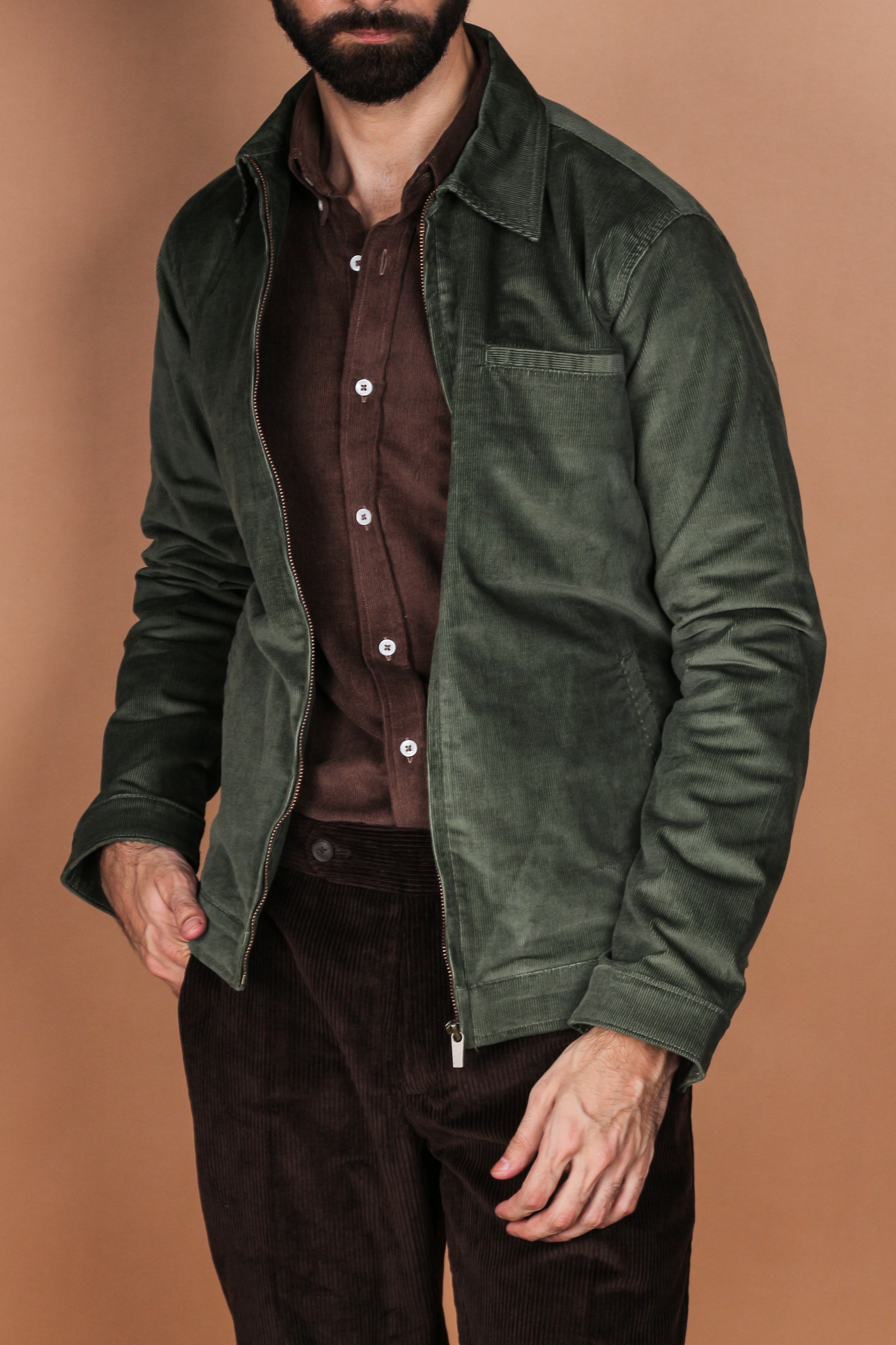 Hunter Green Corduroy Zipper Jacket - Foberry Pakistan