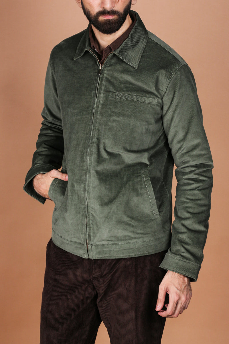 Hunter Green Corduroy Zipper Jacket - Foberry Pakistan