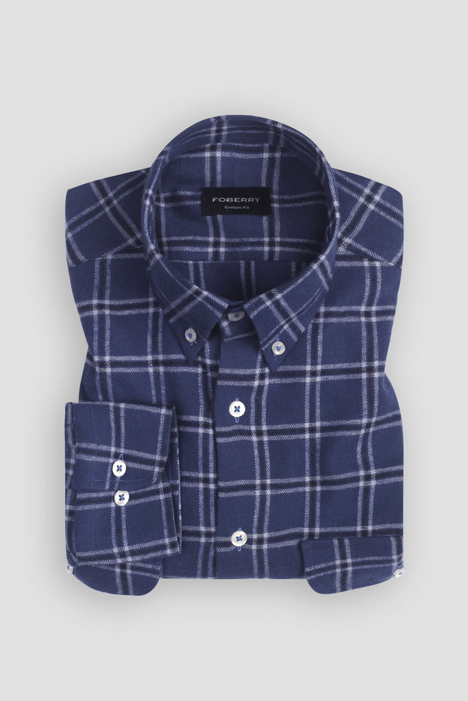 Yale Blue Windowpane Winter Flannel Shirt