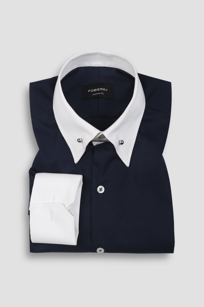 Dark Navy Blue Egyptian Shirt - Pin Collar Shirt