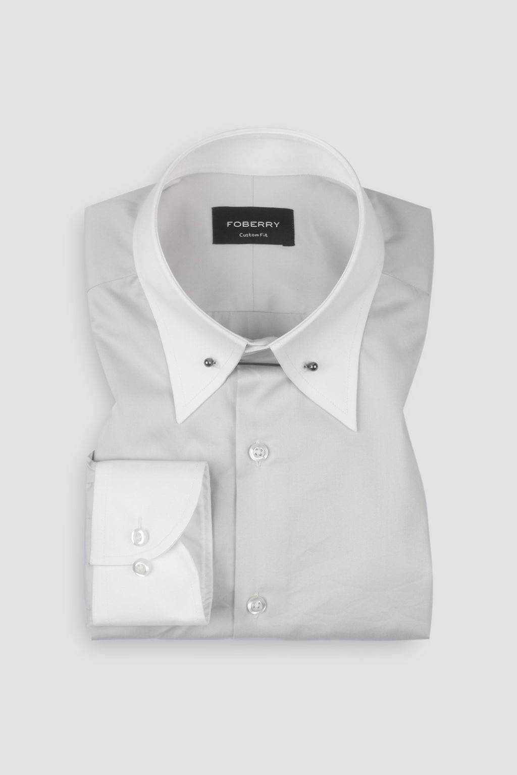 Ash Grey Egyptian Poplin Pin Collar Shirt