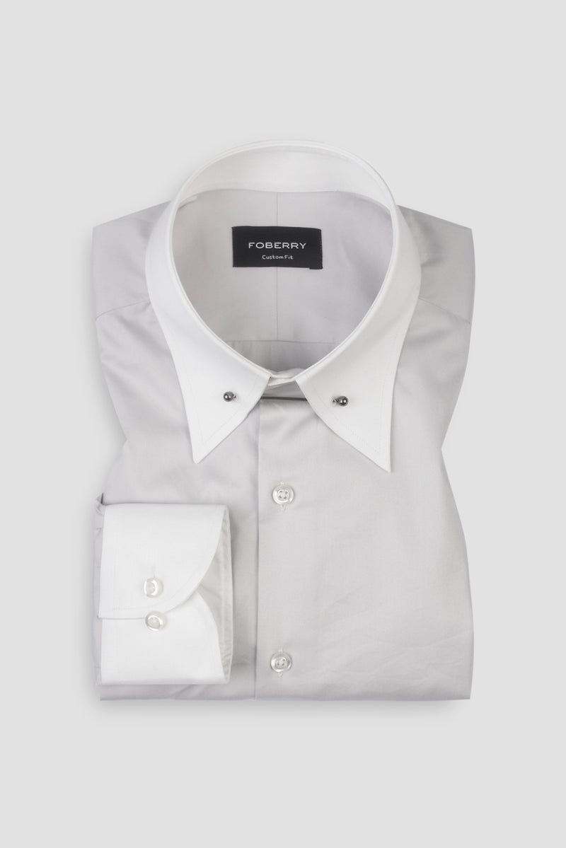 Ash Grey Egyptian Poplin Pin Collar Shirt