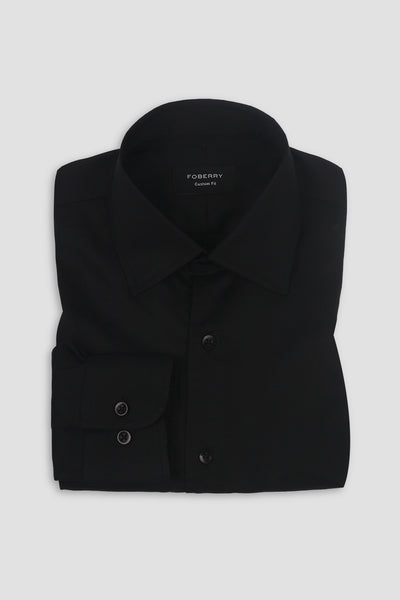 Black Linen Cut Away Collar Shirt