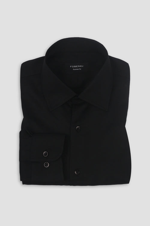 Black Linen Cut Away Collar Shirt - Foberry Pakistan