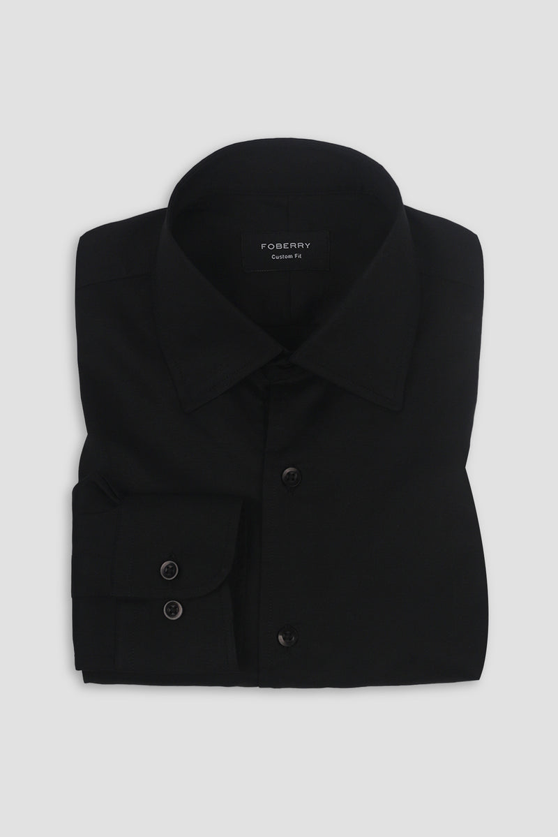 Black Linen Cut Away Collar Shirt - Foberry Pakistan