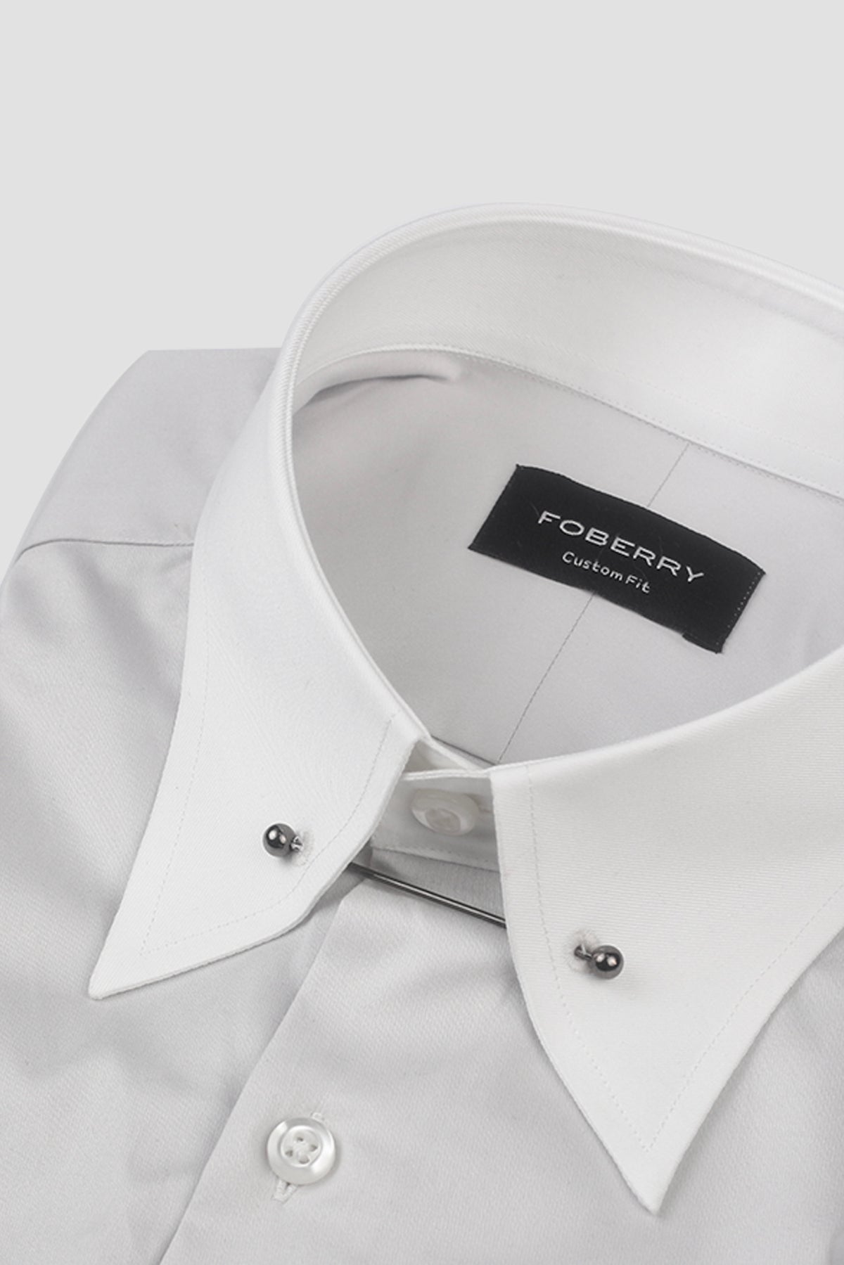 Ash Grey Egyptian Poplin Pin Collar Shirt