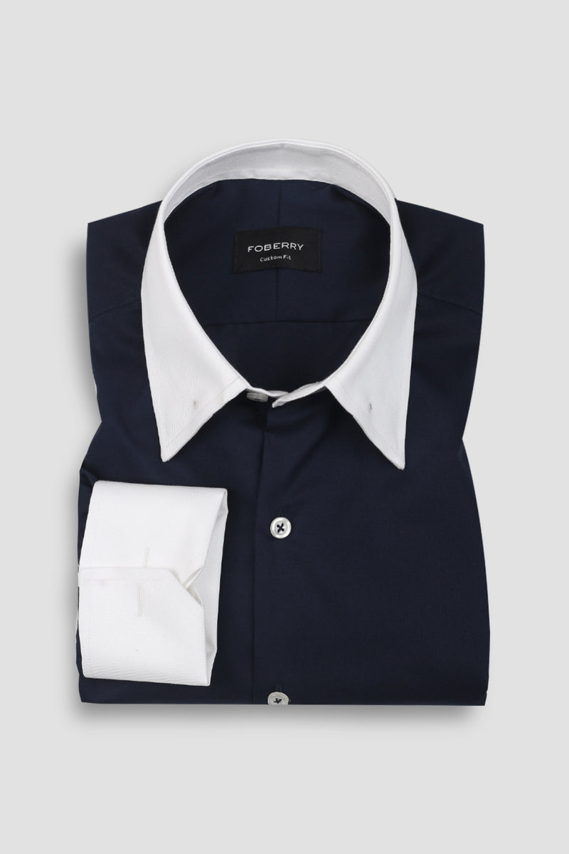 Dark Navy Blue Egyptian Shirt - Pin Collar Shirt