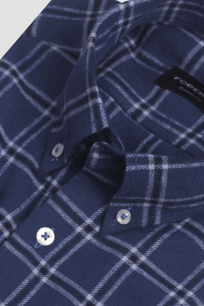 Yale Blue Windowpane Winter Flannel Shirt