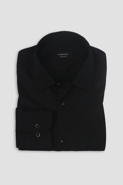 Black Linen Cut Away Collar Shirt - Foberry Pakistan