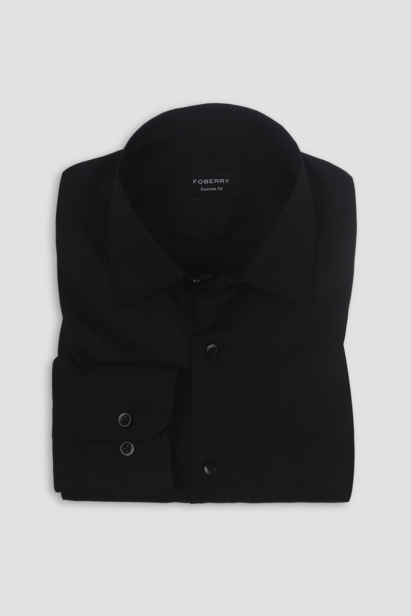 Black Linen Cut Away Collar Shirt - Foberry Pakistan