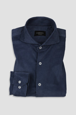 Steel Blue Corduroy Shirt - Cut Away Extreme Collar - Foberry Pakistan