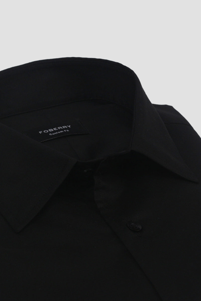 Black Linen Cut Away Collar Shirt - Foberry Pakistan
