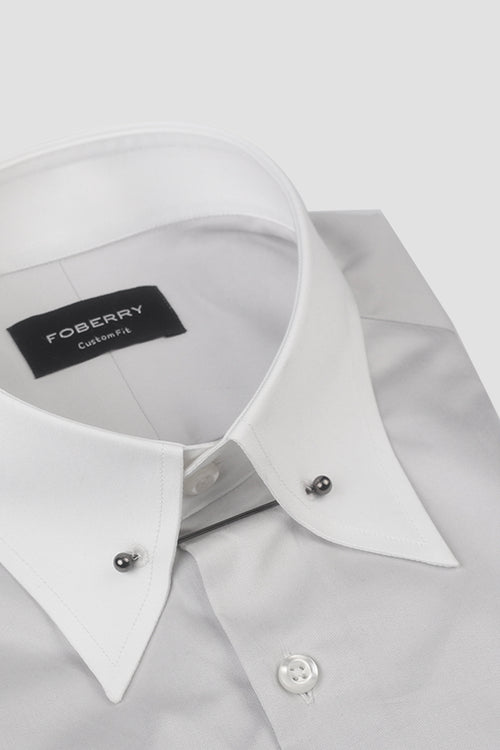 Ash Grey Egyptian Poplin Pin Collar Shirt