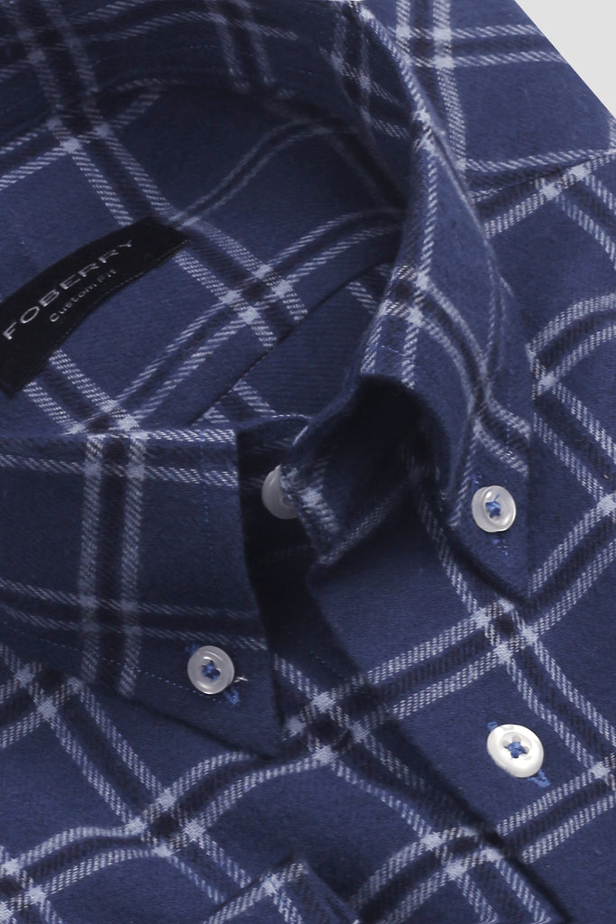 Yale Blue Windowpane Winter Flannel Shirt