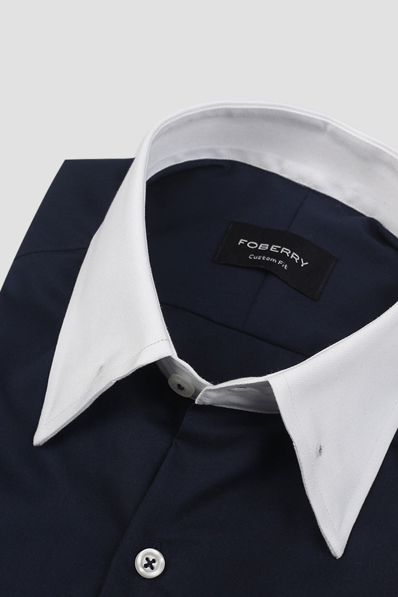 Dark Navy Blue Egyptian Shirt - Pin Collar Shirt