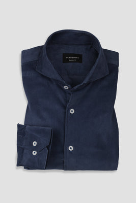 Steel Blue Corduroy Shirt - Cut Away Extreme Collar - Foberry Pakistan