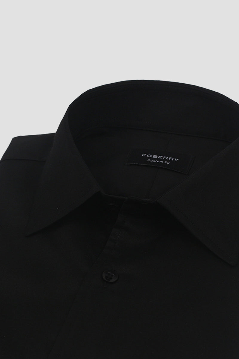Black Linen Cut Away Collar Shirt - Foberry Pakistan