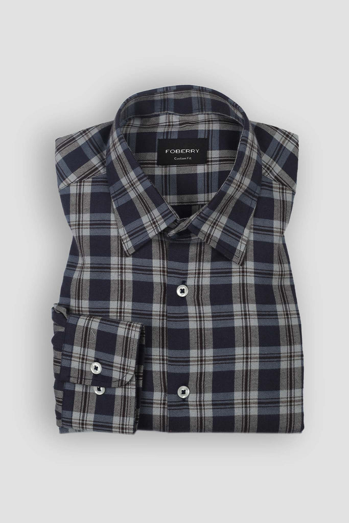 Brown & Blue Tartan Winter Flannel Shirt