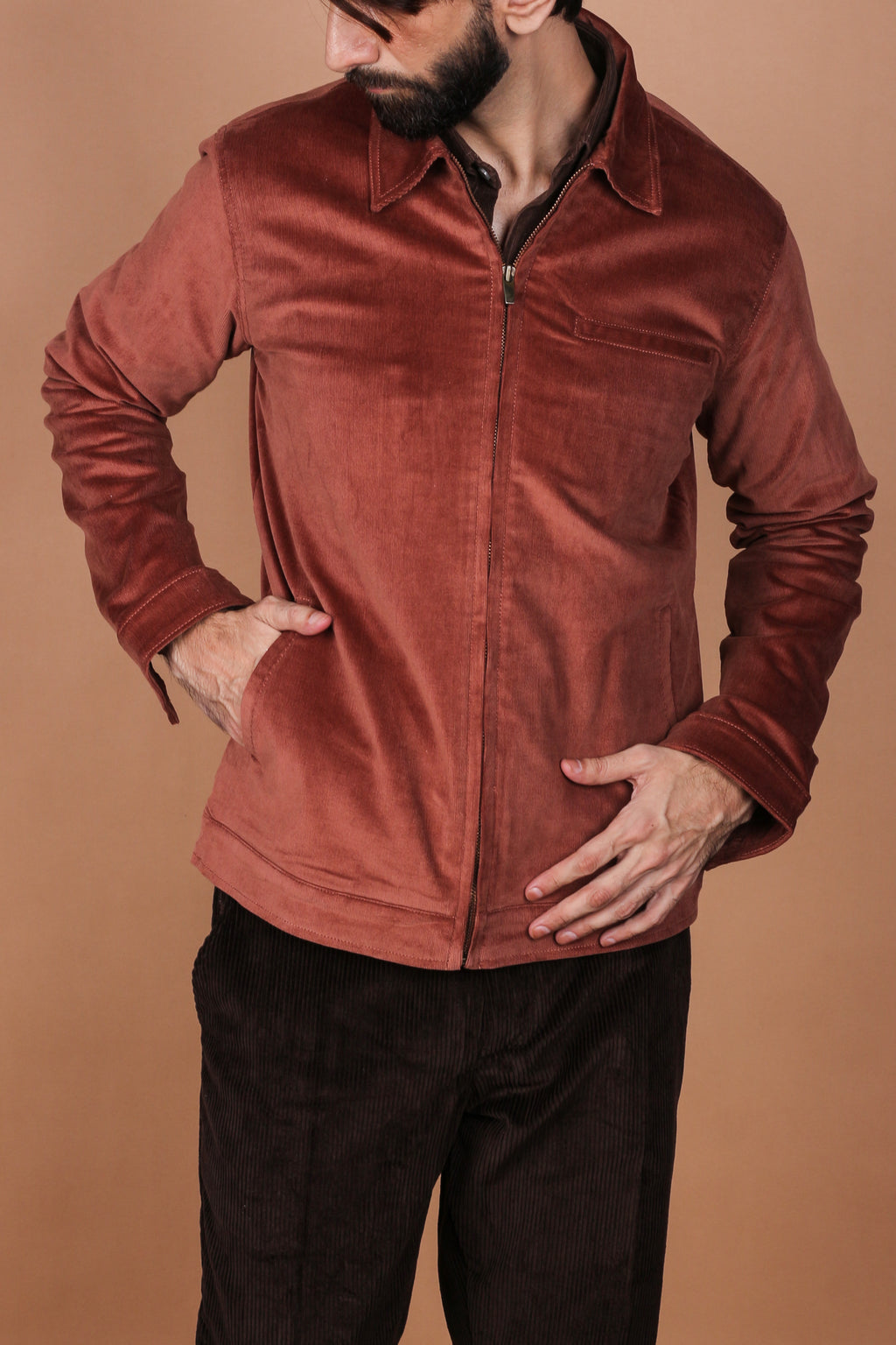 Mountain Brown Corduroy Zipper Jacket - Foberry Pakistan