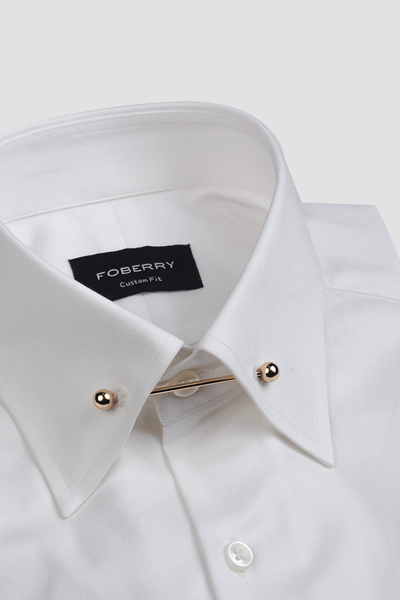 White Twill Pin Collar Shirt - Gold Pin