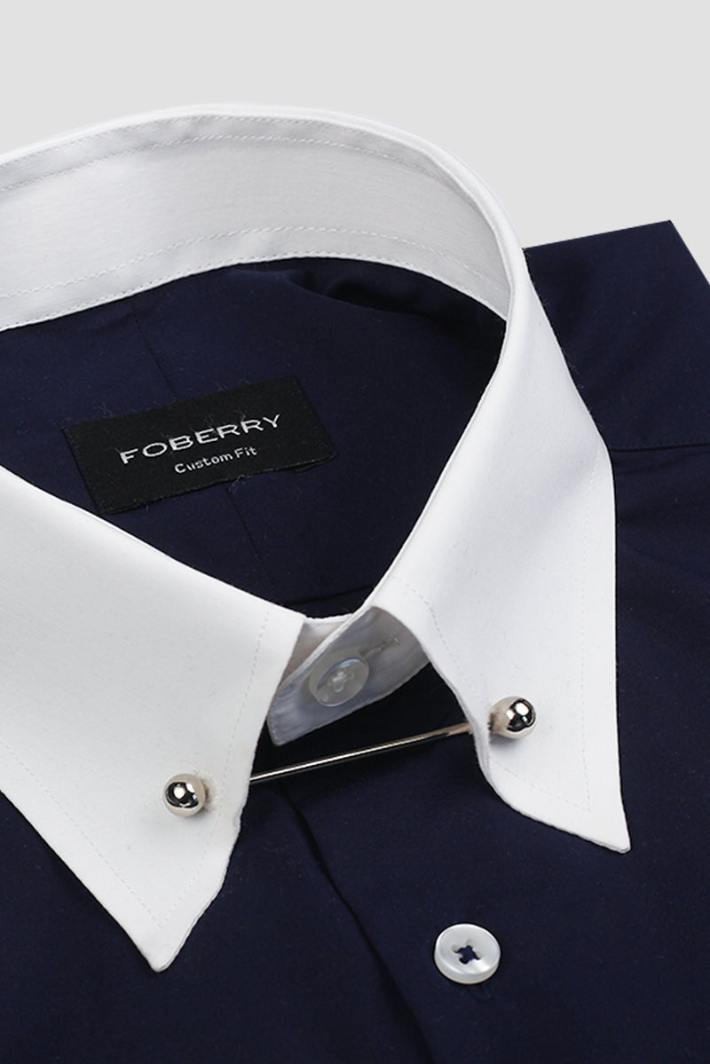Dark Indigo Egyptian Poplin Pin Collar Shirt