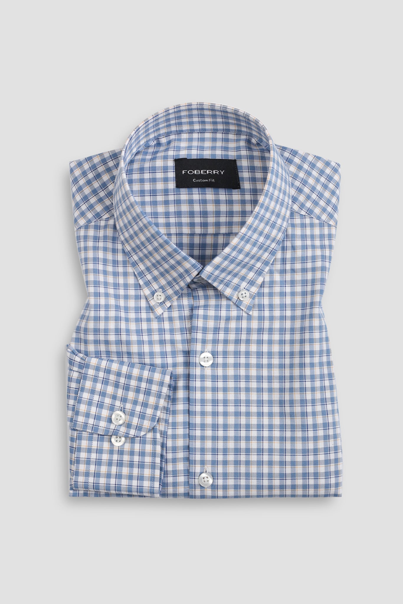 Soft Sky Blue & Mustard Gingham Shirt