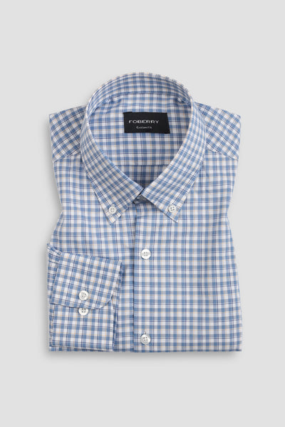Soft Sky Blue & Mustard Gingham Shirt