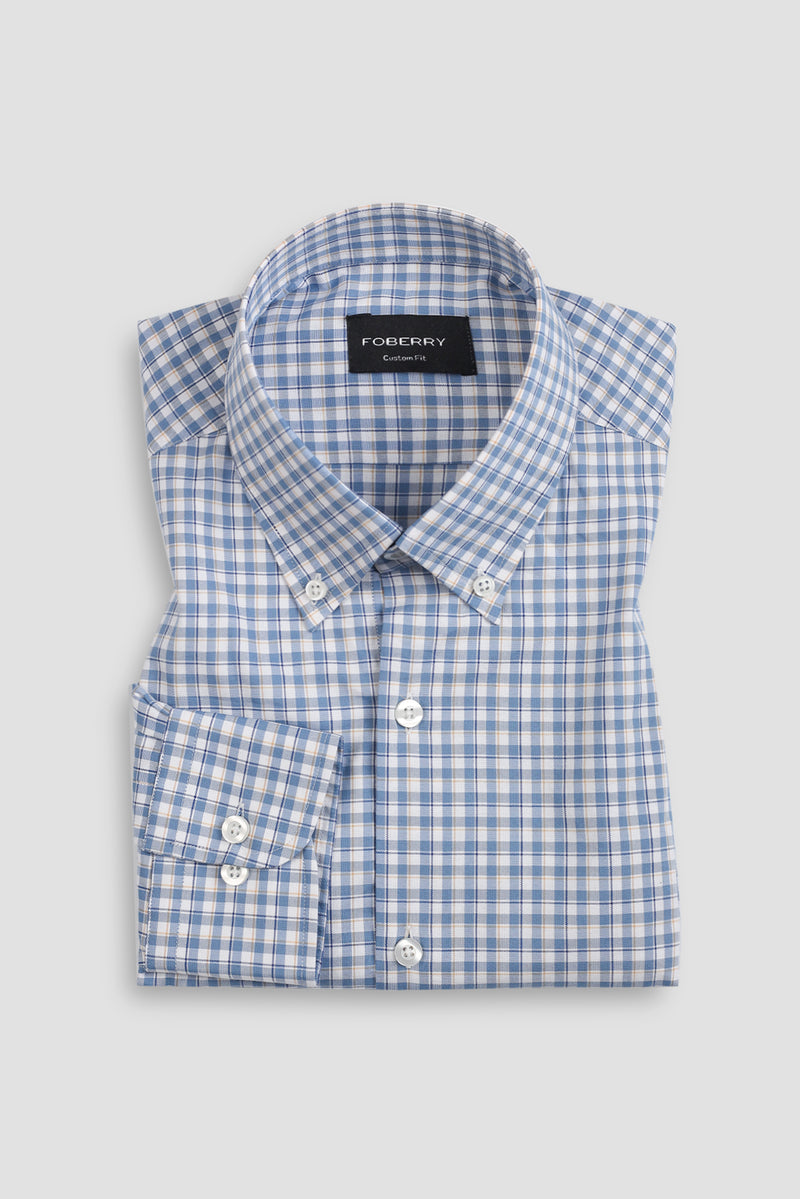 Soft Sky Blue & Mustard Gingham Shirt