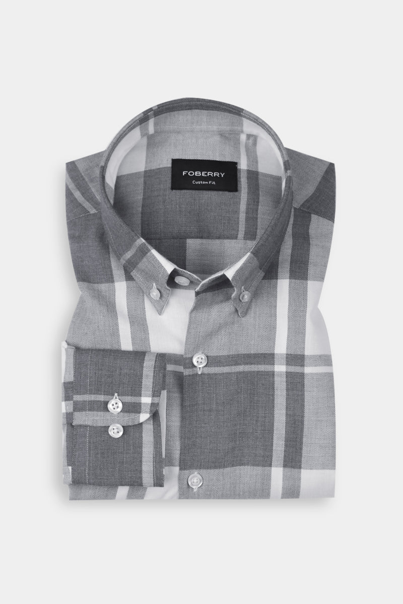 Marble Grey Plaid Winter Flannel Shirt