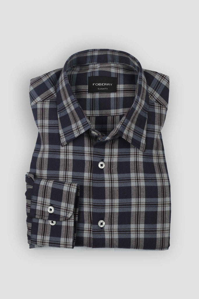 Brown & Blue Tartan Winter Flannel Shirt