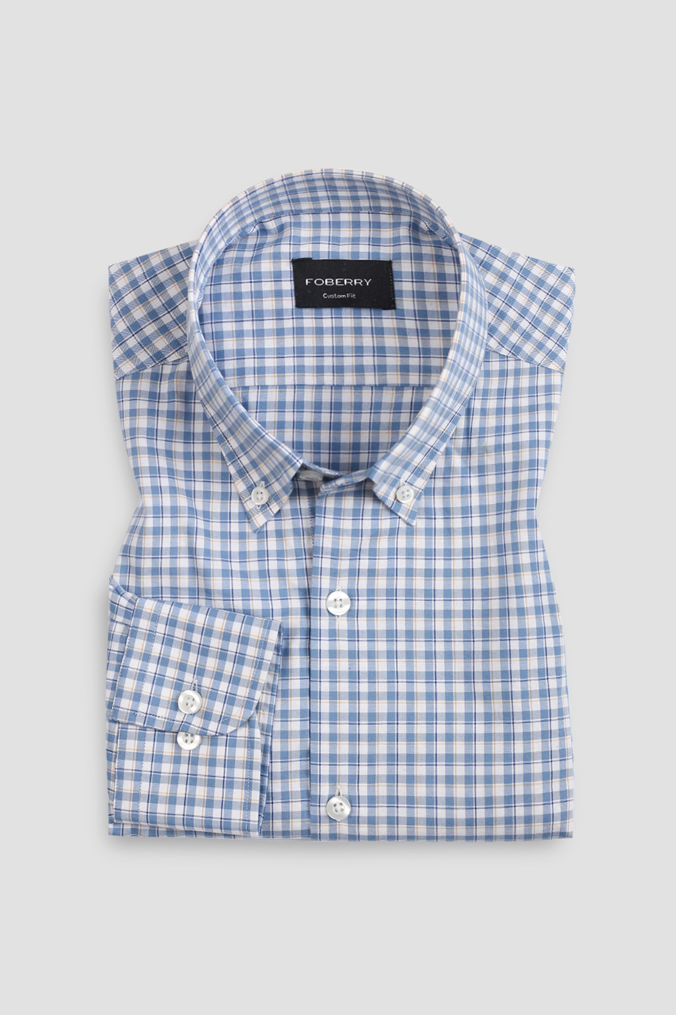 Soft Sky Blue & Mustard Gingham Shirt