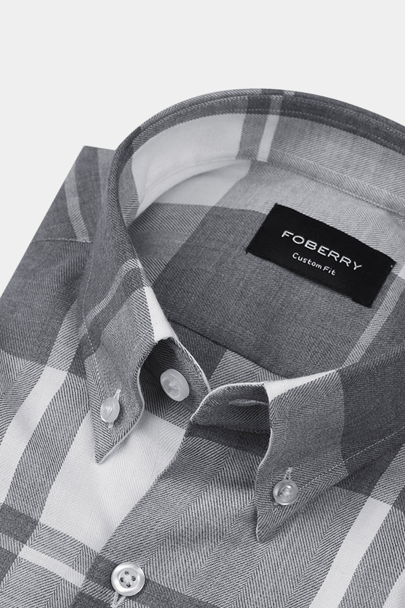 Marble Grey Plaid Winter Flannel Shirt