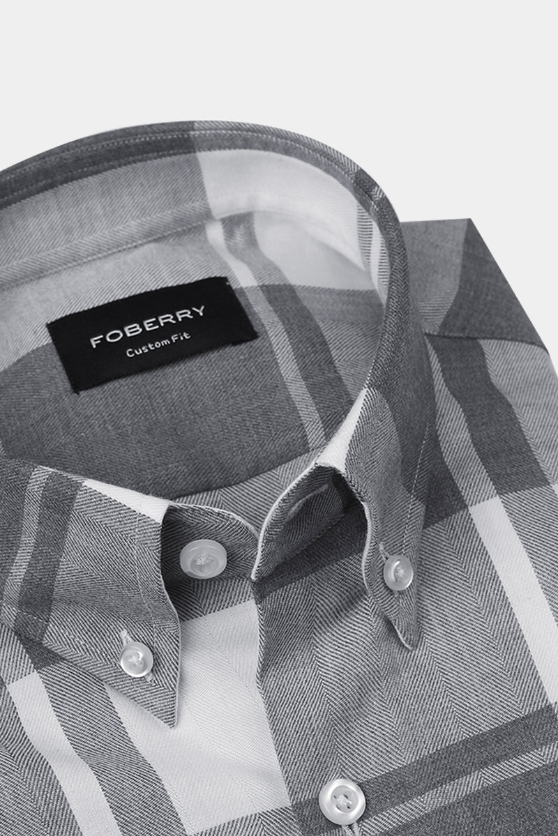 Marble Grey Plaid Winter Flannel Shirt