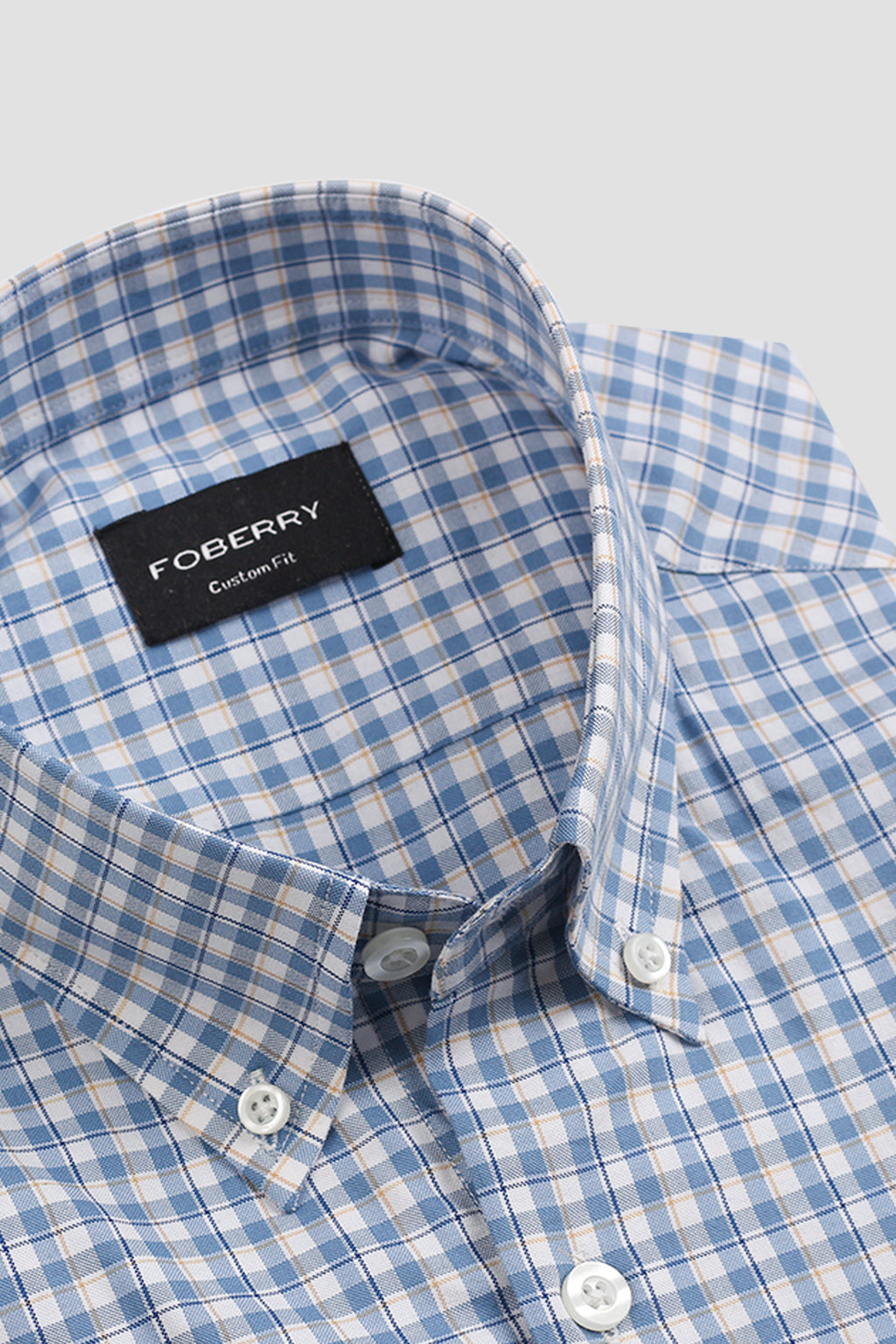 Soft Sky Blue & Mustard Gingham Shirt