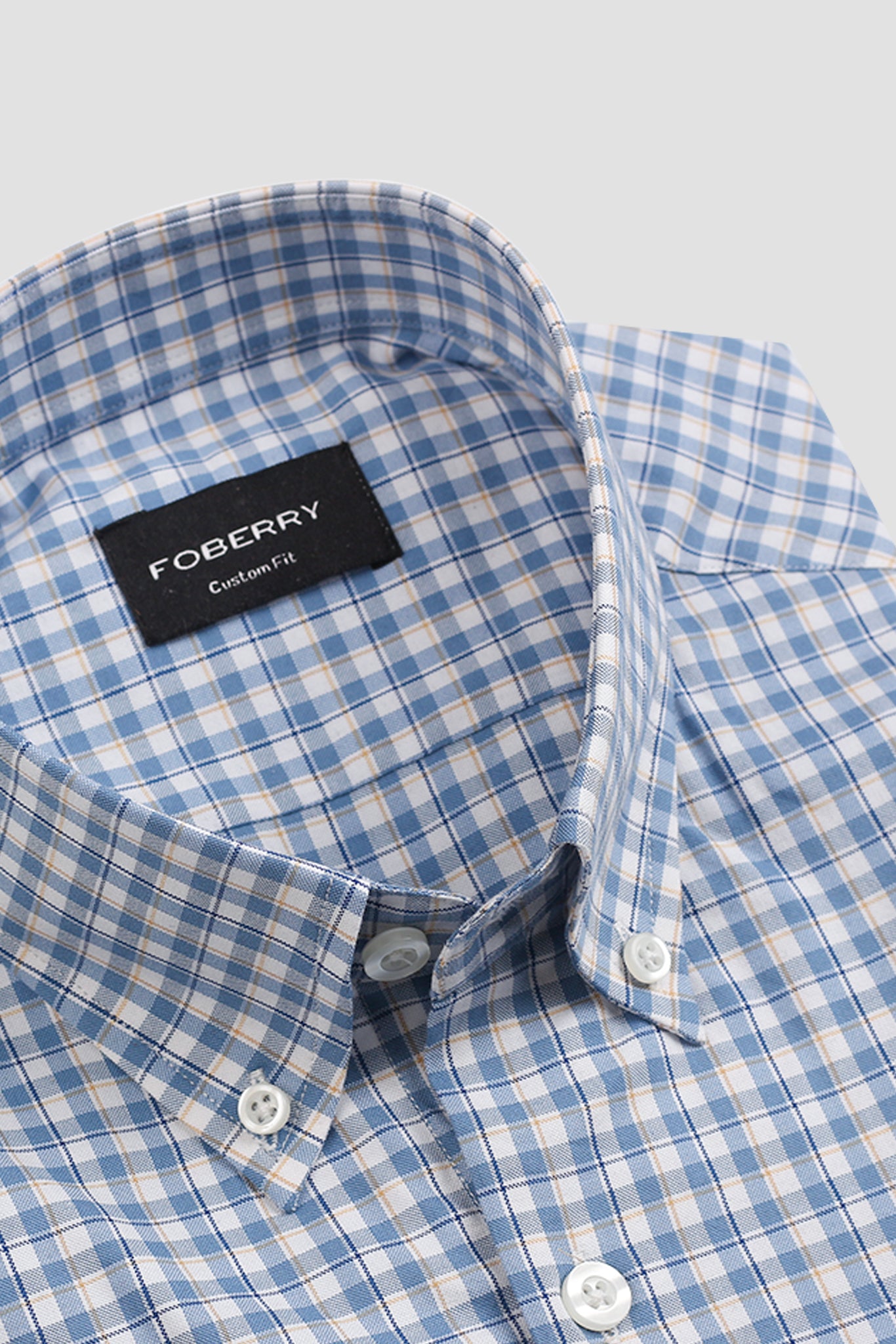 Soft Sky Blue & Mustard Gingham Shirt