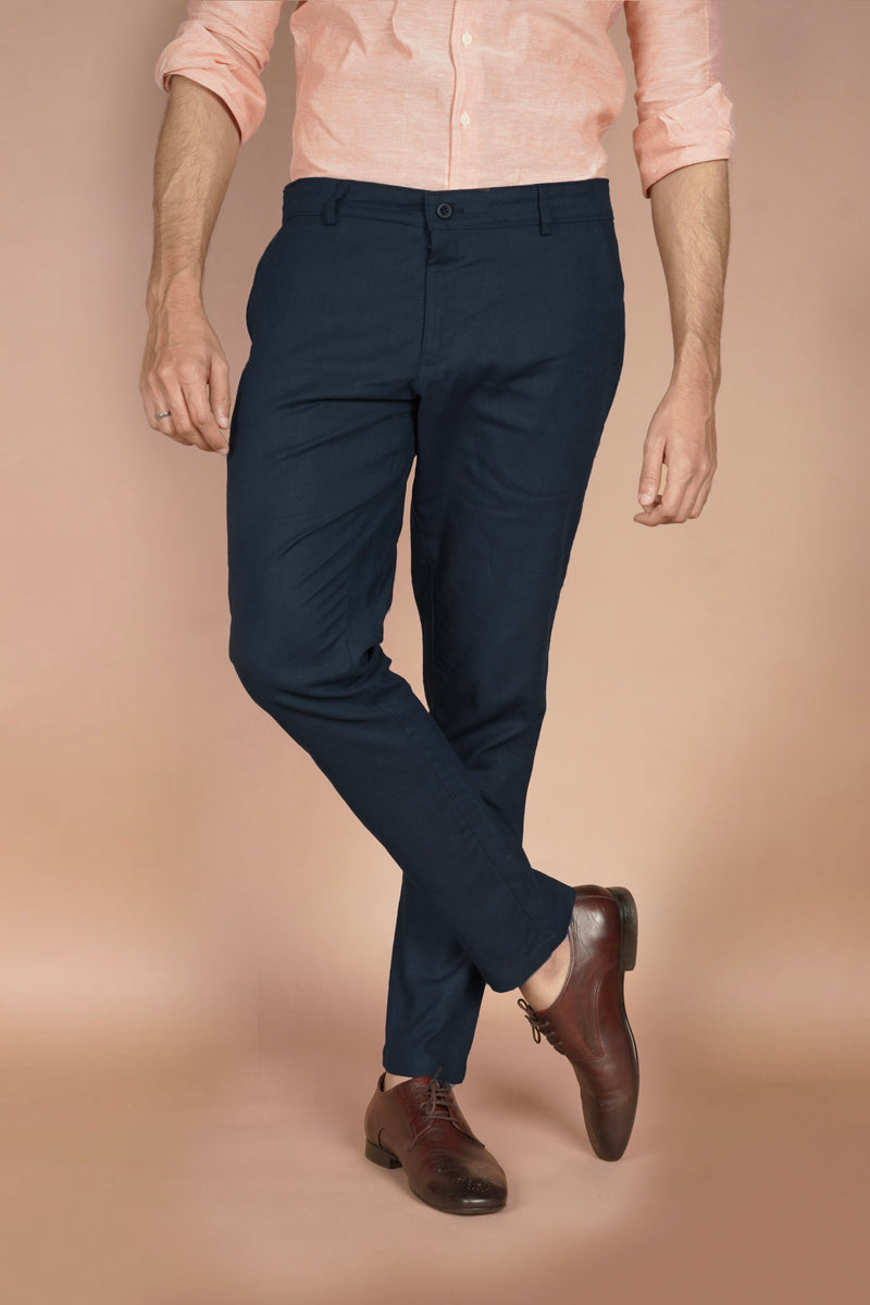 Navy Blue Irish Linen Trousers - Foberry Pakistan