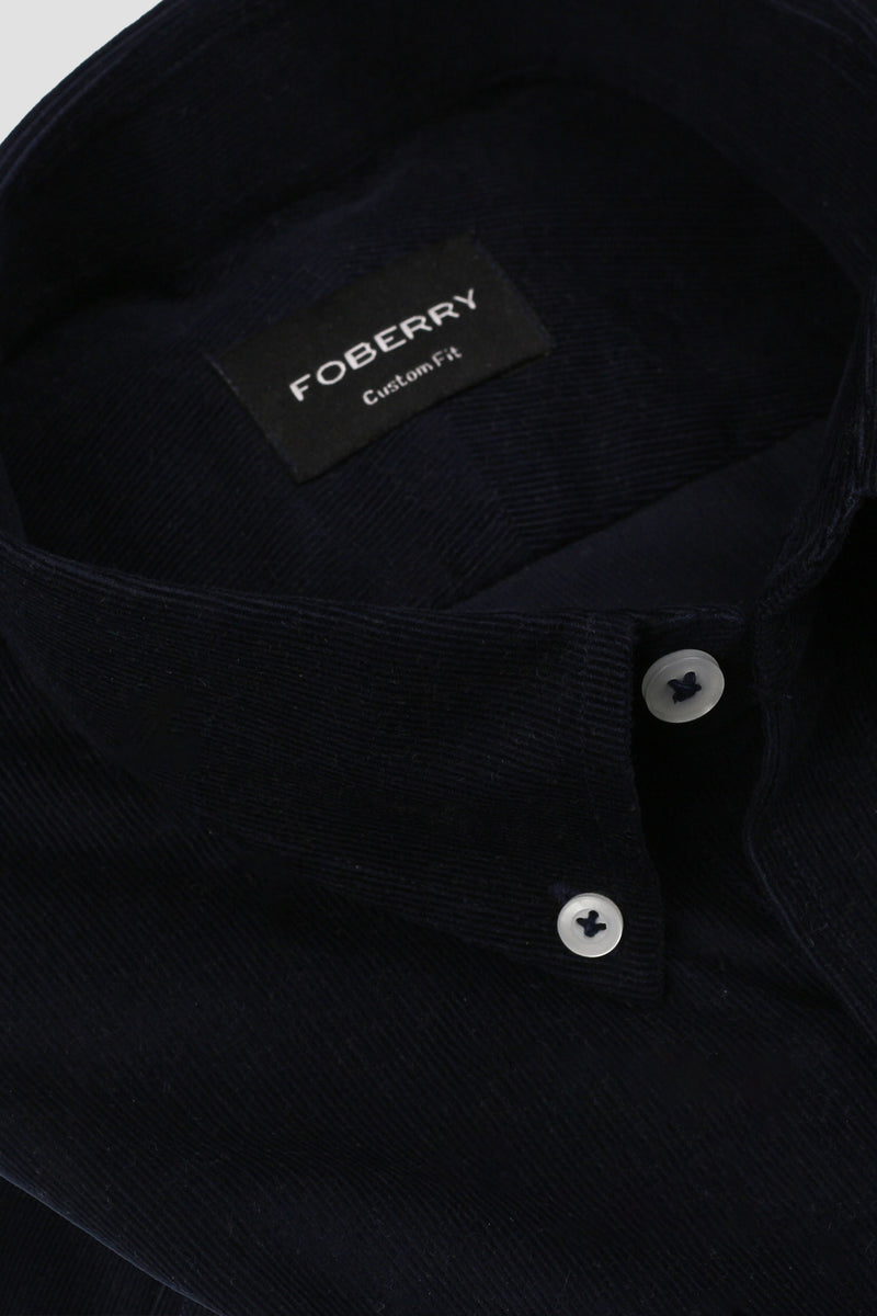Navy Blue Corduroy Shirt - Button Down Collar - Foberry Pakistan