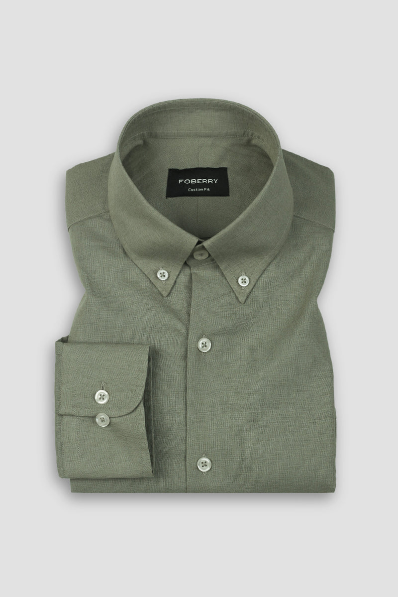 Soft Crocodile Green Irish Linen Shirt
