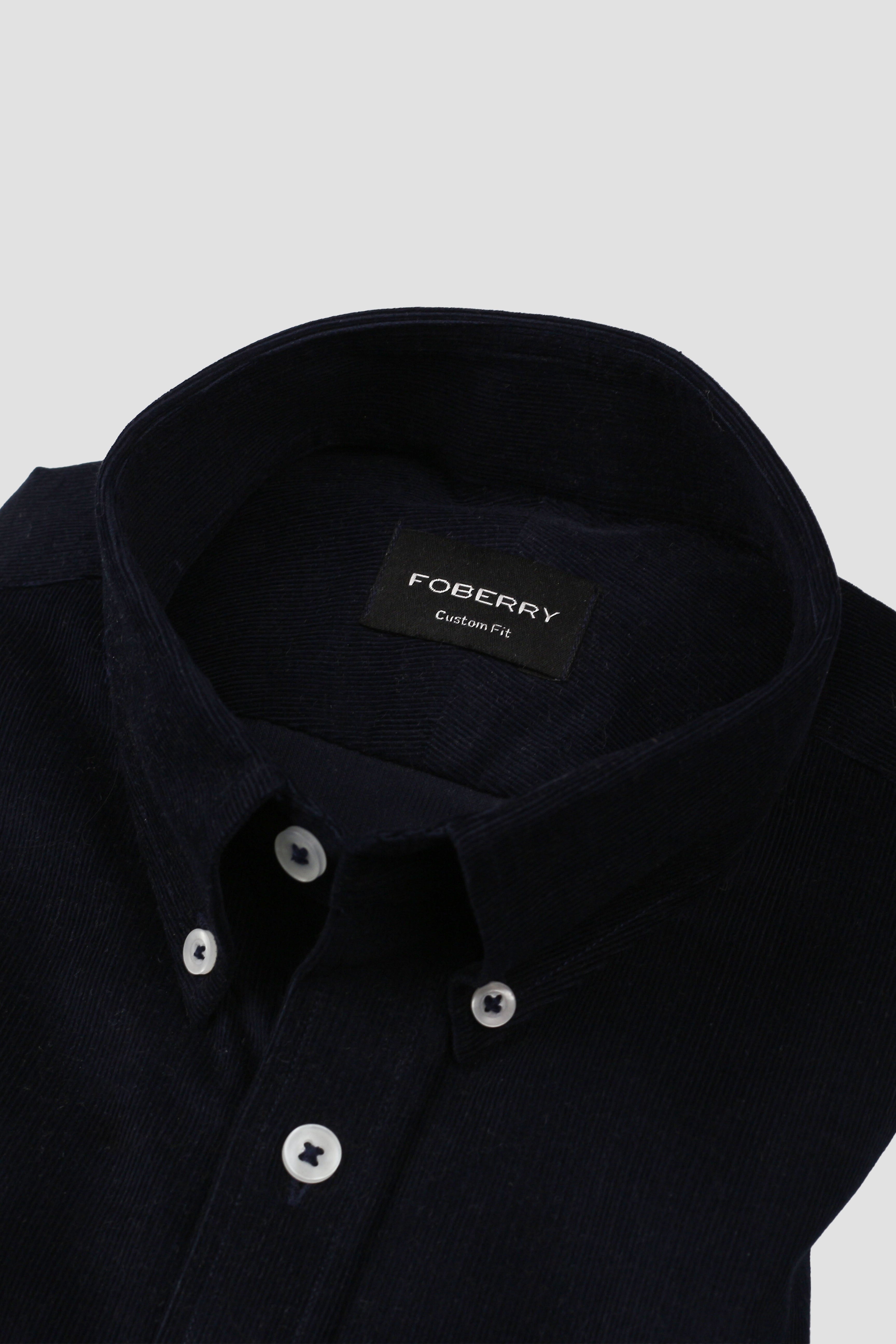 Navy Blue Corduroy Shirt - Button Down Collar - Foberry Pakistan