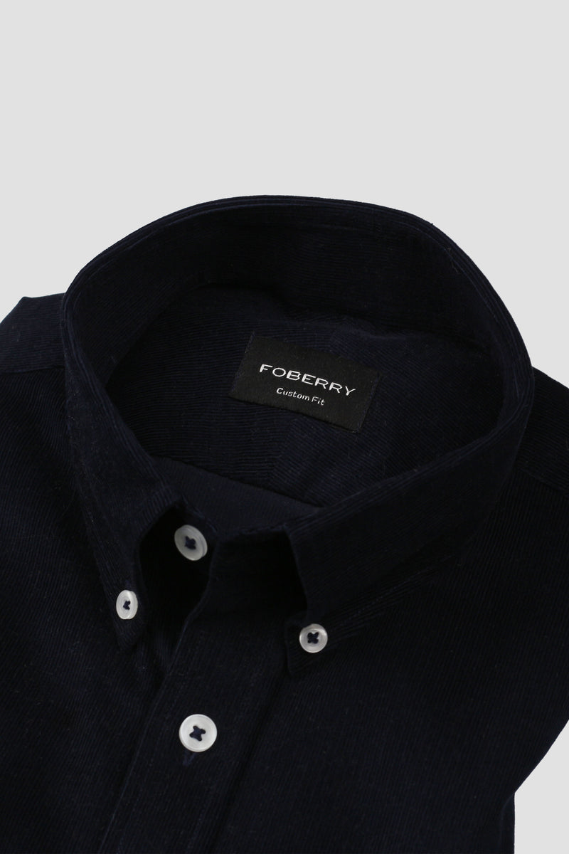 Navy Blue Corduroy Shirt - Button Down Collar - Foberry Pakistan