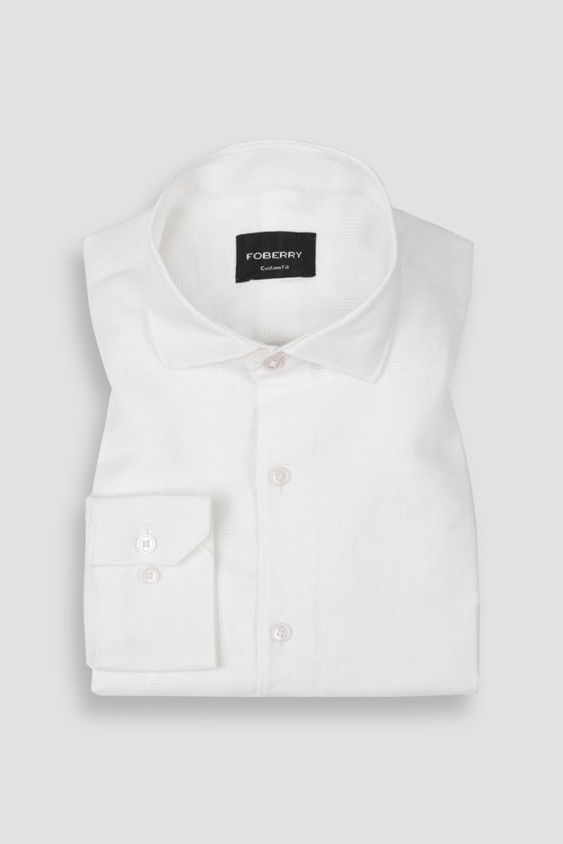 White Linen Patterned Shirt