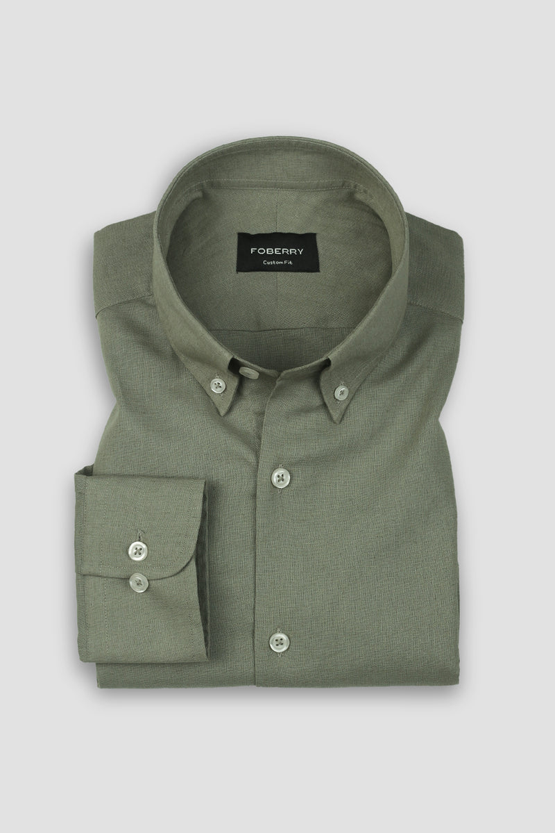 Soft Crocodile Green Irish Linen Shirt